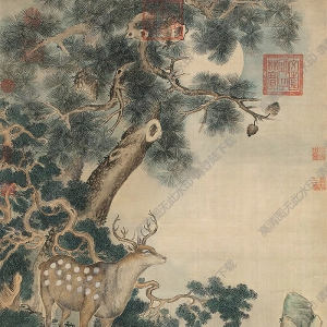 徐揚(yáng)作品 松鹿長壽 高清大圖下載