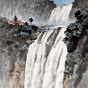 應(yīng)野平國(guó)畫 觀瀑圖 高清大圖下載