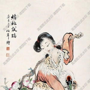 吳伯年國(guó)畫 蟠桃獻(xiàn)瑞 (2) 高清大圖下載
