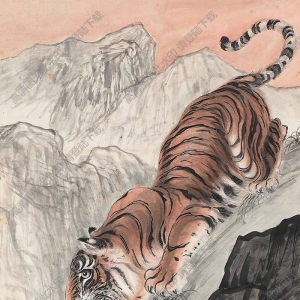 張善孖國畫 楓葉猛虎 高清大圖下載