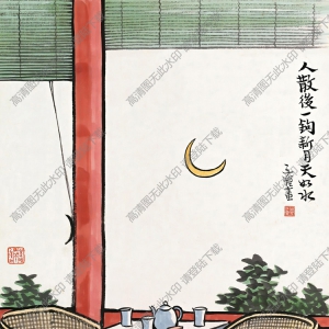 豐子愷的畫_人散后，一鉤新月天如水_高清大圖下載