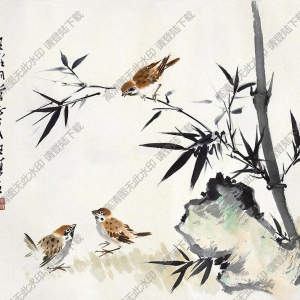 汪溶?chē)?guó)畫(huà) 竹雀圖 高清大圖下載