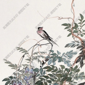 汪溶?chē)?guó)畫(huà) 紫藤春燕 高清大圖下載