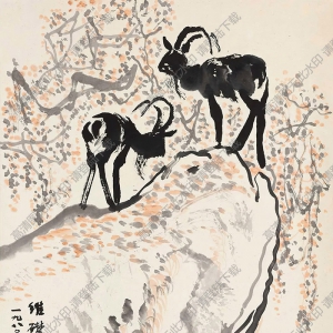 方濟(jì)眾國(guó)畫 雙羊圖 高清大圖下載