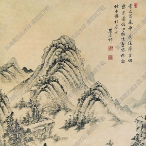 王原祁國(guó)畫(huà) 陡壑密林圖 高清大圖下載