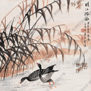 吳青霞國畫 晴江游泳 高清大圖下載