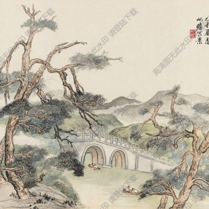 朱屺瞻國畫 松溪蕩舟 高清大圖下載