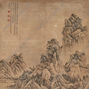 陸治國畫 三峰春色 高清大圖下載
