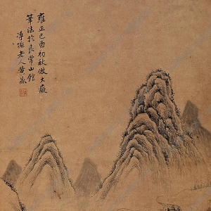 黃鼎國畫 泛舟觀瀑 高清大圖下載