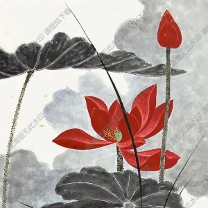 孫云生國(guó)畫 紅荷 高清大圖下載