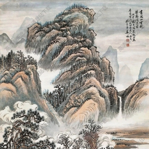 姜筠國(guó)畫 書閣撫琴圖 高清大圖下載