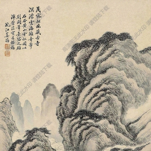 姜筠國(guó)畫 松林古寺 高清大圖下載