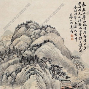 姜筠國(guó)畫 夏山古寺圖 高清大圖下載