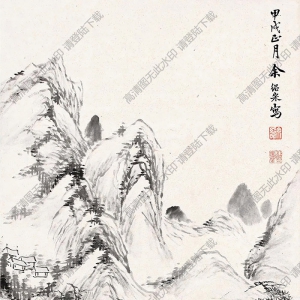 余紹宋國(guó)畫 青江茅亭 高清大圖下載