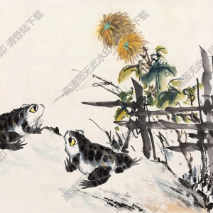 來(lái)楚生國(guó)畫 池塘蛙趣 高清大圖下載