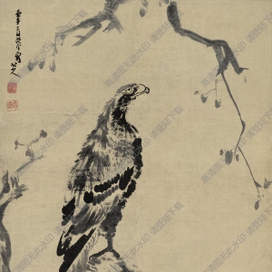朱耷作品_古木雙鷹圖_高清大圖下載