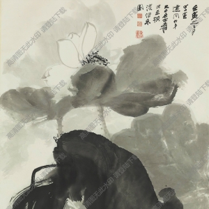 張大千國畫_荷花_時在橫濱偕樂園_高清圖片下載