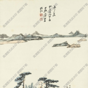 張大千國畫_高士遠眺圖_己丑六月寫_高清大圖下載
