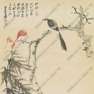張大千國畫_紅葉花鳥圖_枯槎已覺秋風(fēng)勁_高清圖片下載