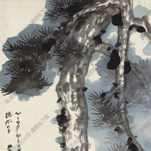 張大千國畫作品_松下高士_乙卯七月初三日作_高清大圖下載