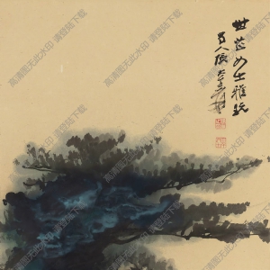 張大千國畫作品_松樹高士獨行_高清大圖下載
