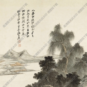 張大千國畫_人家住近江城外_月色波光上下天_高清大圖下載