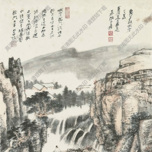 張大千國畫_龍門奔流_丙戌八月朔作_高清大圖下載