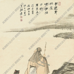 張大千國畫_行游筇杖瘦_嘯傲幅巾斜_高士童子_高清圖片下載