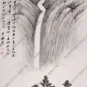 張大千_飛瀑圖_世囂飛不到_大造意偏精_國畫高清大圖下載