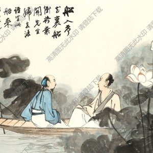 張大千作品_船入荷花里_船沖荷葉開(kāi)_84歲重畫(huà)舊稿_高清下載