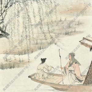 張大千國(guó)畫(huà)_游船靠岸圖_典午山河河暮支_高清大圖下載