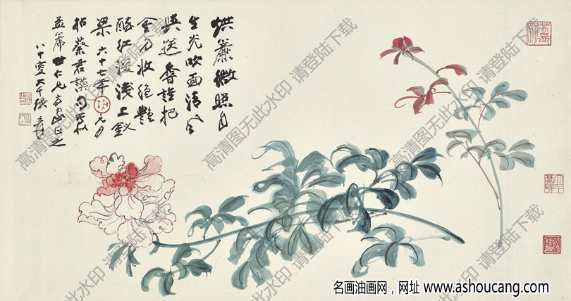 張大千作品_芍藥圖_烘簾微照自生光_吹面輕風(fēng)_高清下載