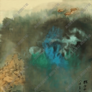 張大千作品_潑墨山水煙雨村_環(huán)華庵寫(xiě)_高清國(guó)畫(huà)下載