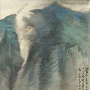 張大千作品_溪山煙靄_丁未上元五亭湖上寫(xiě)_高清國(guó)畫(huà)下載