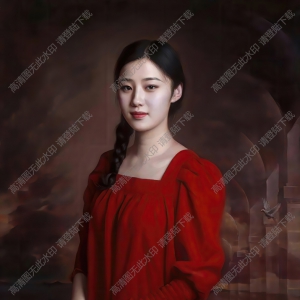 安靜油畫(huà)_瀾清_穿紅色連衣裙的女子_高清大圖下載
