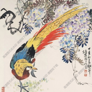 張世簡(jiǎn)的畫_紫藤錦雞_高清大圖下載