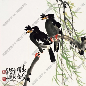 張世簡(jiǎn)作品_春風(fēng)得意_雙鳥圖_高清大圖下載