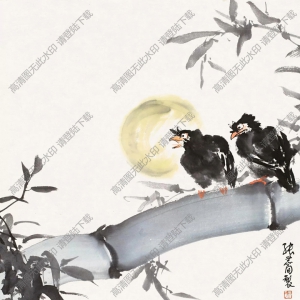 張世簡(jiǎn)作品_兩只八哥_高清大圖下載