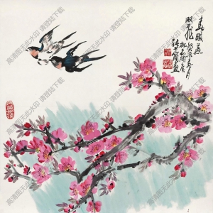 張世簡(jiǎn)作品_桃花春暖燕雙飛_高清大圖下載