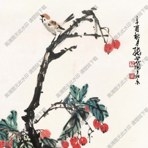 張世簡(jiǎn)_花鳥畫_枇杷枝頭麻雀立_高清大圖下載