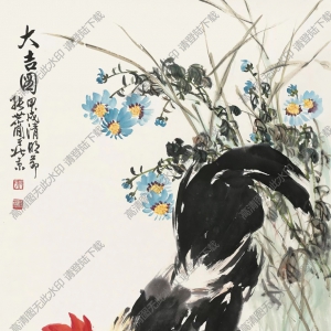 張世簡國畫_公雞大吉圖_高清大圖下載