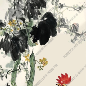 張世簡作品_絲瓜公雞_大吉圖_高清大圖下載